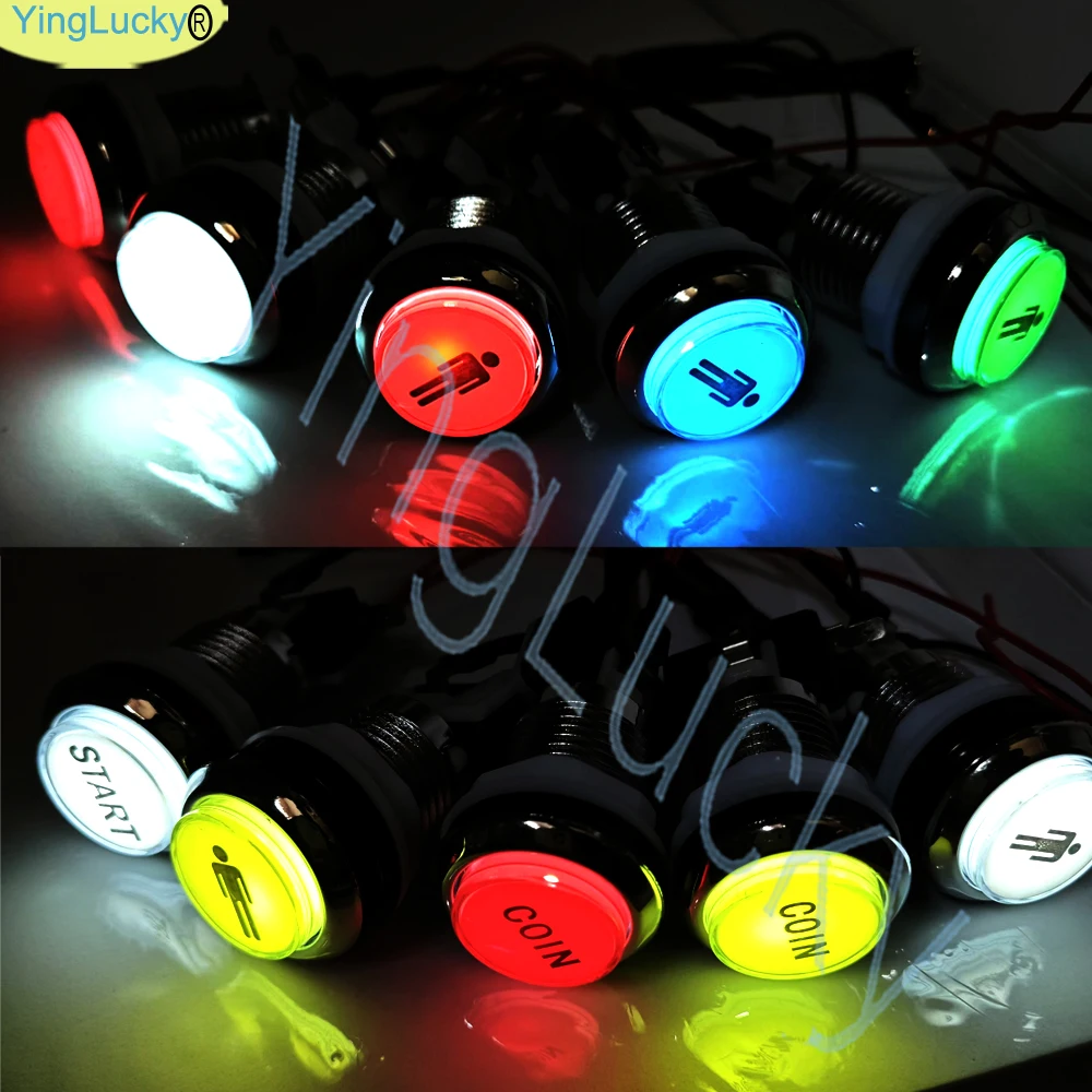 아케이드 LED 버튼, 1 P 및 2 P 코인 버튼, 33mm 광택 유리, 5V LED 푸시 버튼, 2 핀 케이블 포함, 아케이드 케이블, 제로 딜레이 버튼