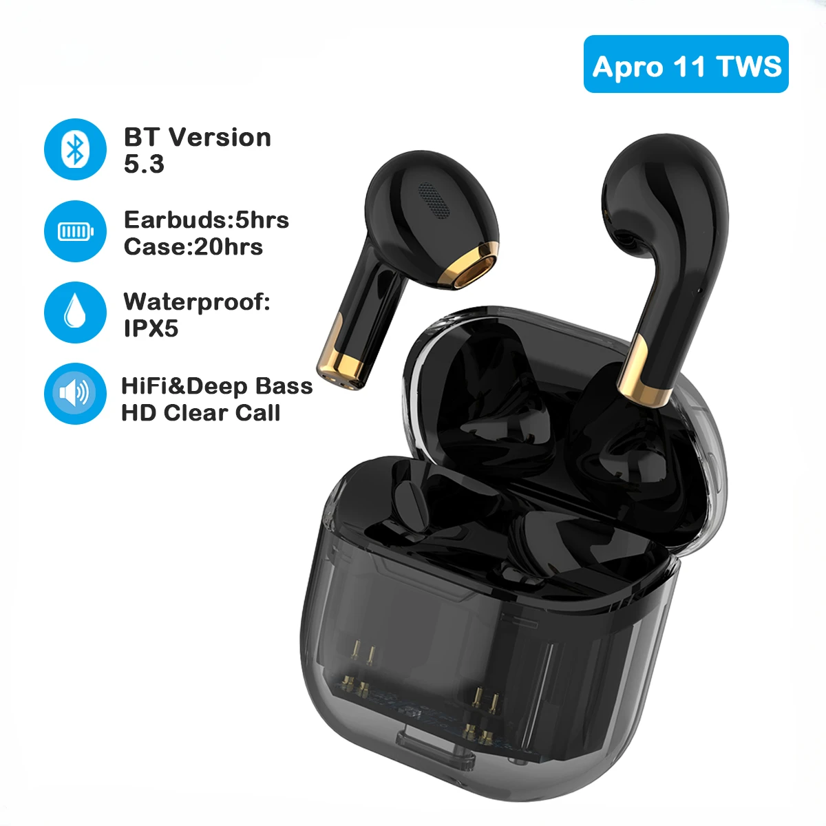 

Wireless Bluetooth Headsets Transparent Bluetooth 5.3 Deep Bass Earphones Sports Call Noise Canceling Headphones Stereo Earbuds