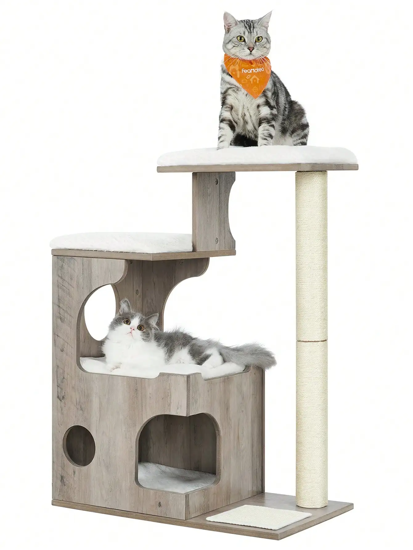 Feandrea WoodyWonders Cat Tree: 86cm Modern Tower with Cat Cave, 3 Perches, Scratching Post, Washable Plush Cushions