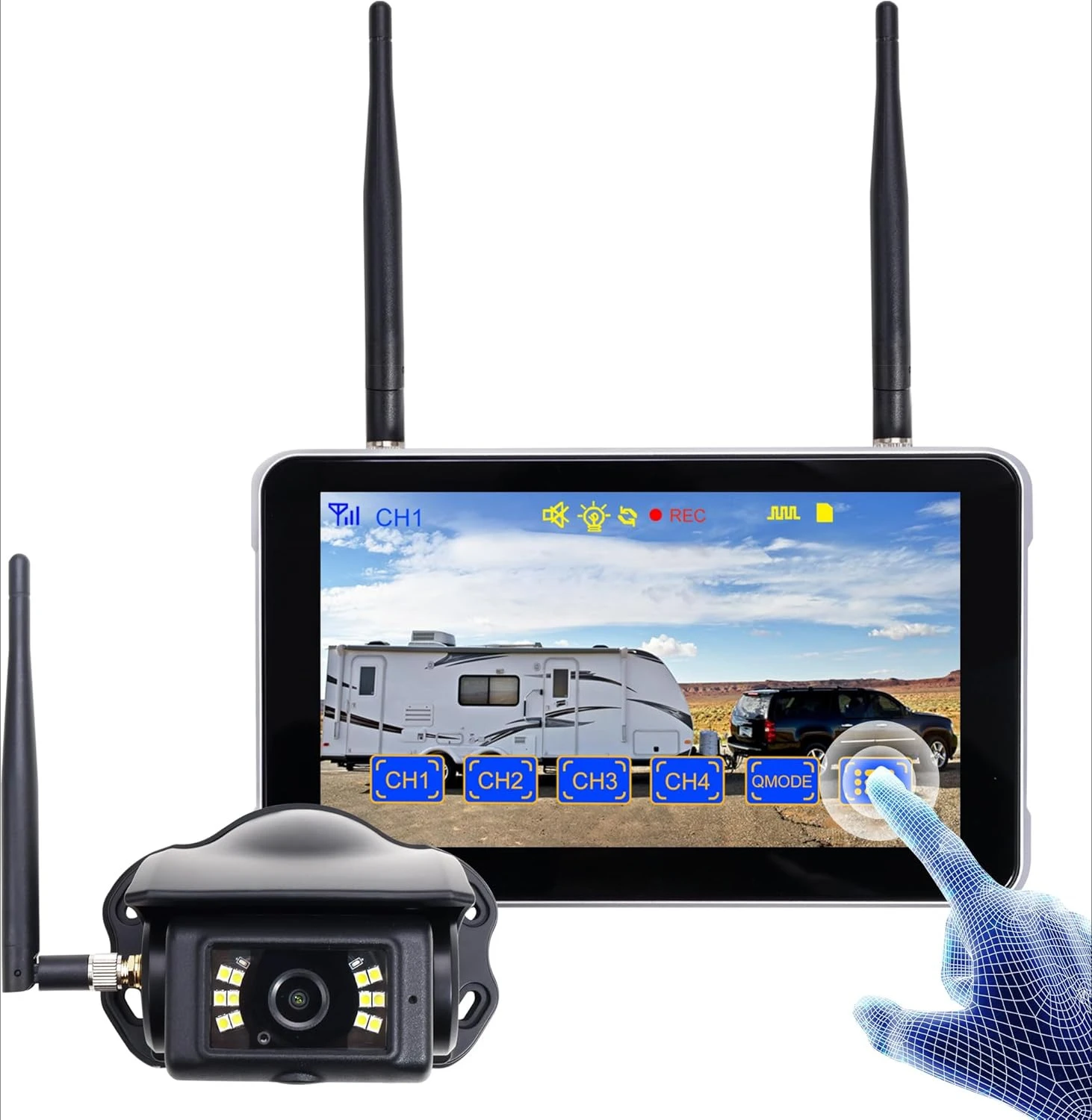 Touch RV Backup Camera Wireless 1080P DVR Rearview Full-Color Night Vision Cam and 7