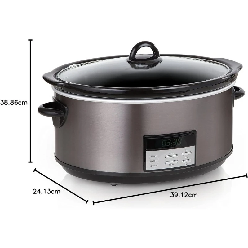 

Large 8-Quart Programmable Slow Cooker with Auto Warm Setting, Black Stainless Steel (Pack of 1)