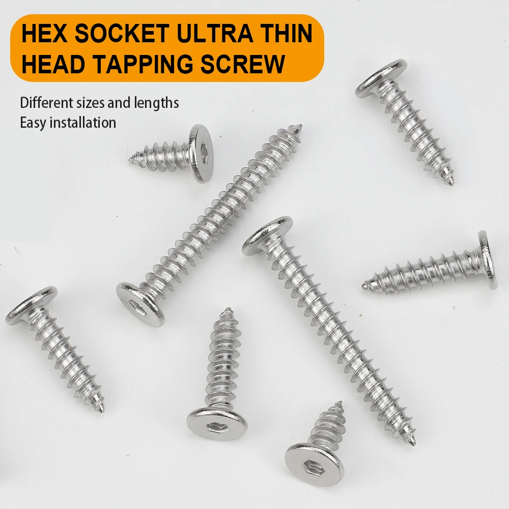 10-50pcs Hex Socket Ultra Thin Flat Head Self Tapping Screw Stainless Steel M2 M3 M4 M5 M6 Super Low Wafer Head Tapping Screw