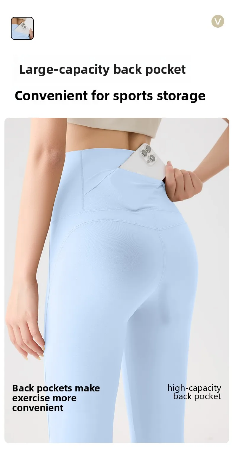 Women Bootcut Shark Yoga Flare Pants With Back Waist Pocket Fitness Workout Leggings Casual Sports Long Pants High Waist Trouser