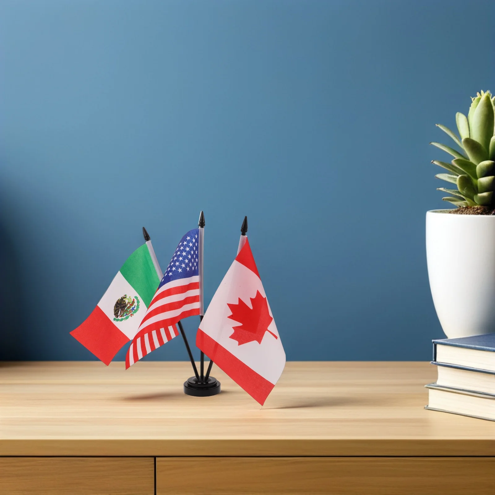 

2Set Miniature Usa Canada Mexico Friendship Flags Vibrant Fabric Desktop Decorations Portable Design for Meetings Sports