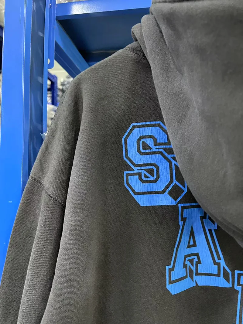 غسلها رمادي سانت هوديس الرجال امرأة شارع العليا الهيب هوب بلوزات كبيرة الحجم الرجعية طباعة التالفة الشتاء مقنعين البلوفرات #6