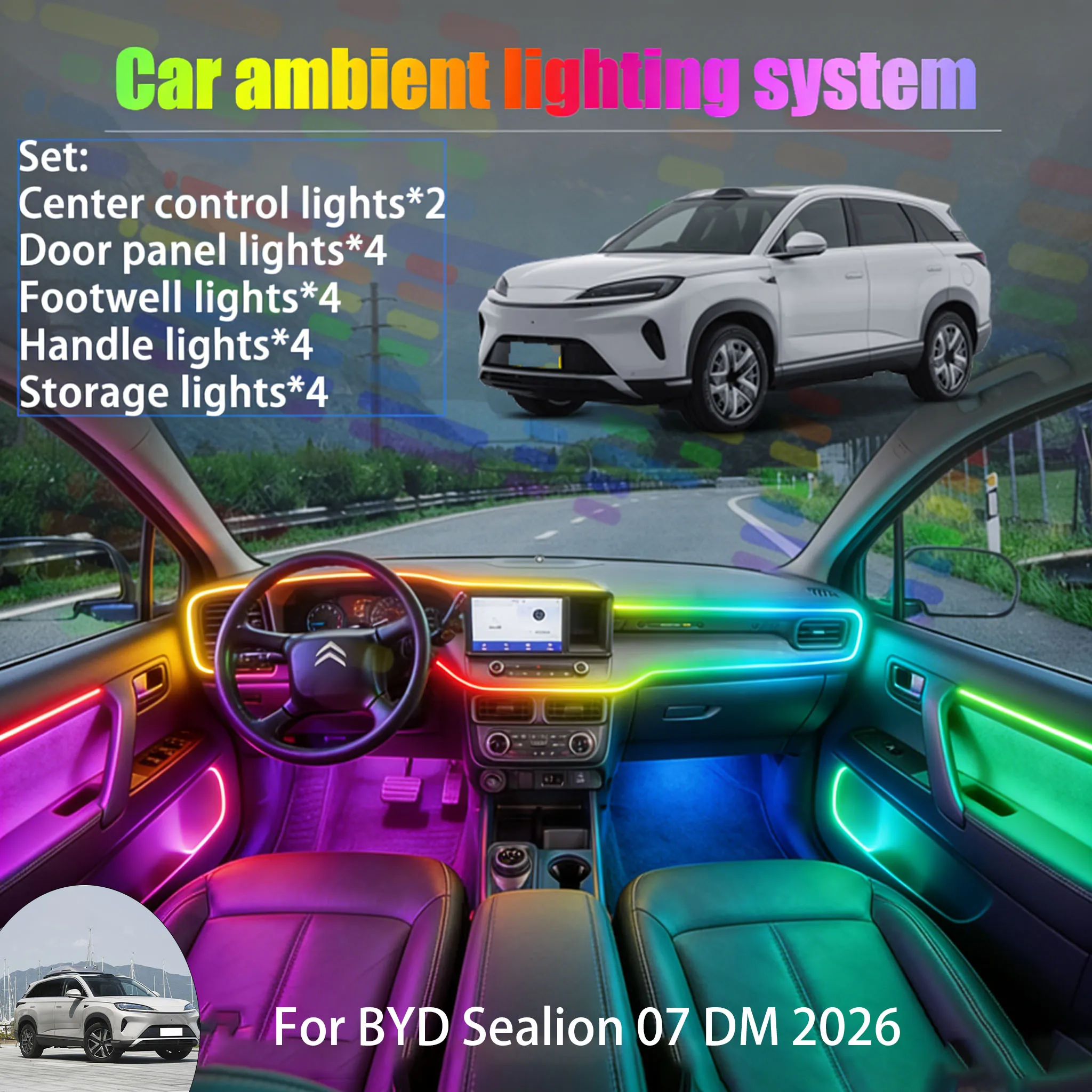 

Для BYD Sealion 07 DM 2026: Комплект светодиодной подсветки салона и багажника 2/18 в 1, USB RGB, с эффектом бегущих огней, автозапчасти
