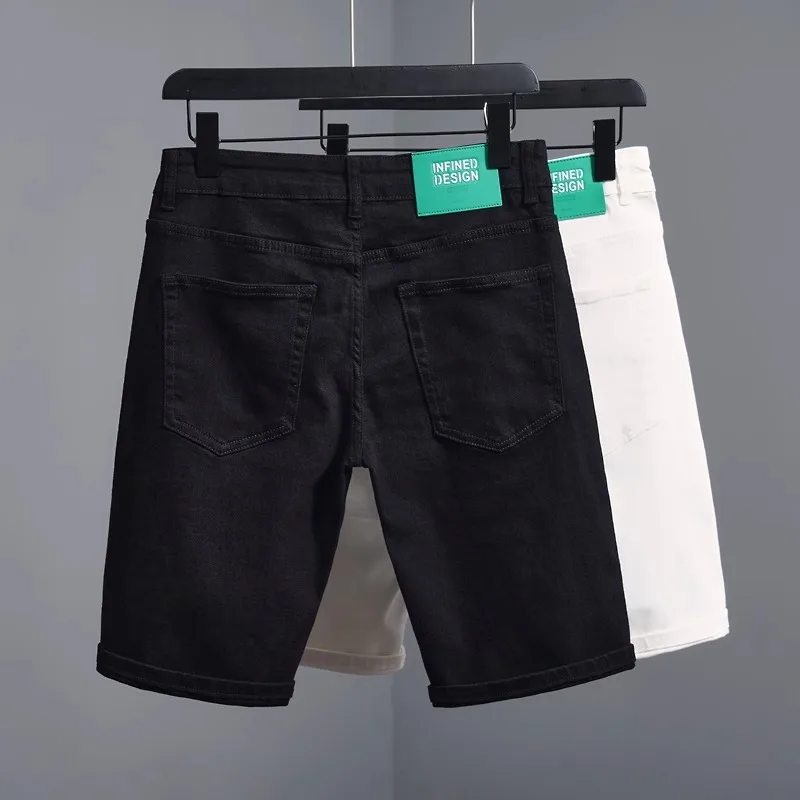 

Trendy Casual Men's Denim Shorts Elastic Waist Five-Quarter Length Summer Fashion High-End Handsome Loose Straight Tube Pants
