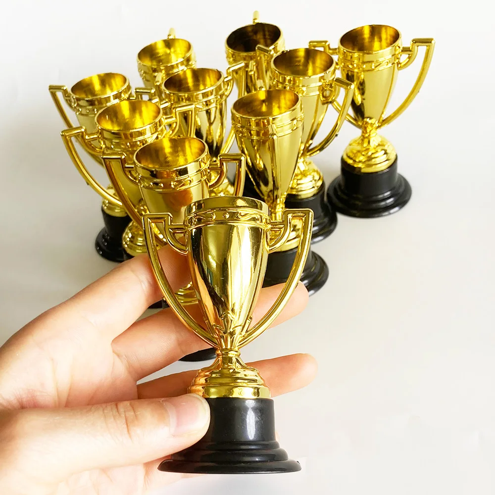 

6PCS Gold Plastic Trophies Golden Colored Trophy Award Cups Racing car Football Soccer Baseball Carnival Prize Party Favors Kids