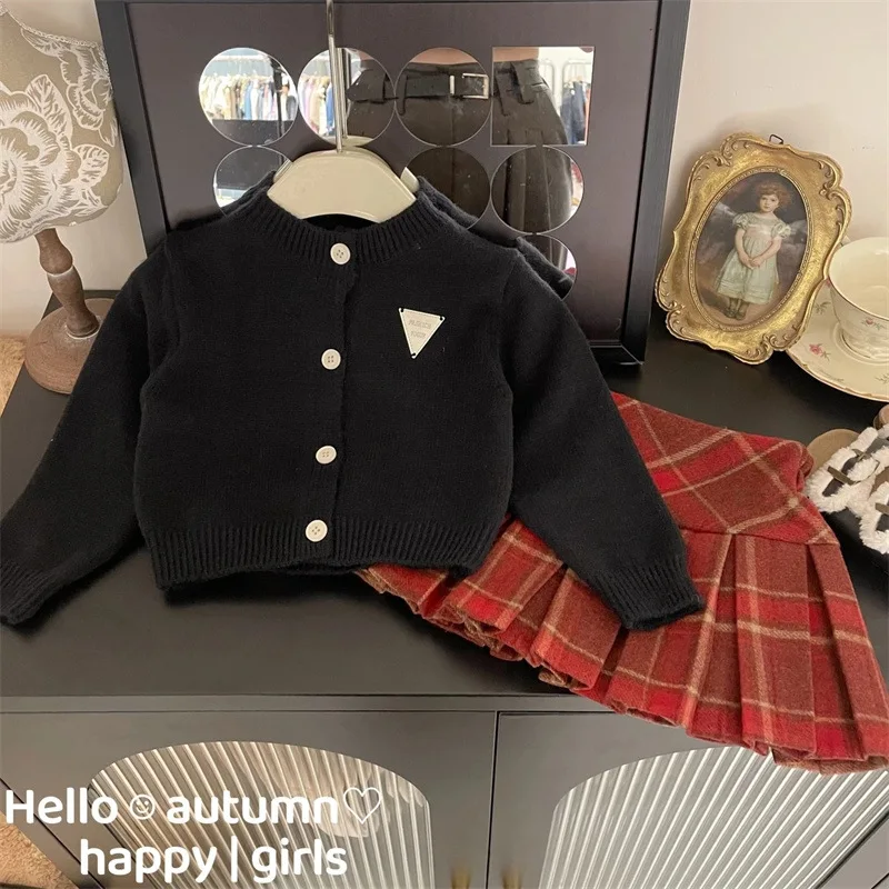 2 pezzi vestiti della neonata Set bambini neonati bambini autunno inverno Cardigan lavorato a maglia addensato + vestito gonna a pieghe