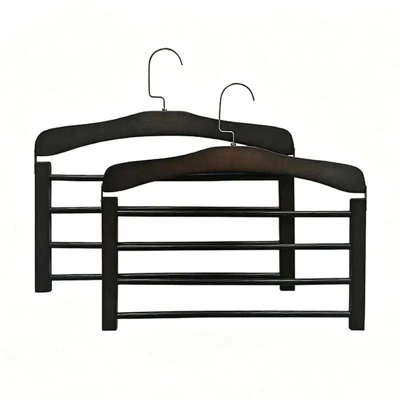 Solid Wood Flocking Non-marking Trouser Rack Multi-tier Anti-slip Closet Storage Organizer for Household Bedroom Apartment Use