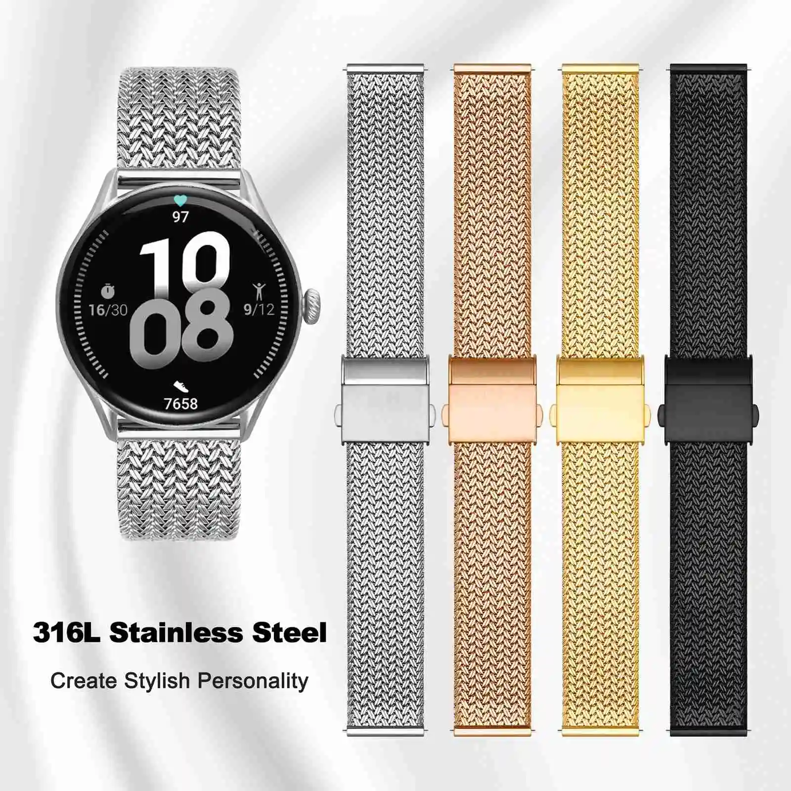 Cinturino In Acciaio Inossidabile 20mm Con Sgancio Rapido - Bracciale Per Orologi Uomo/Donna Con Strumento Per Rimuovere Maglie - 304