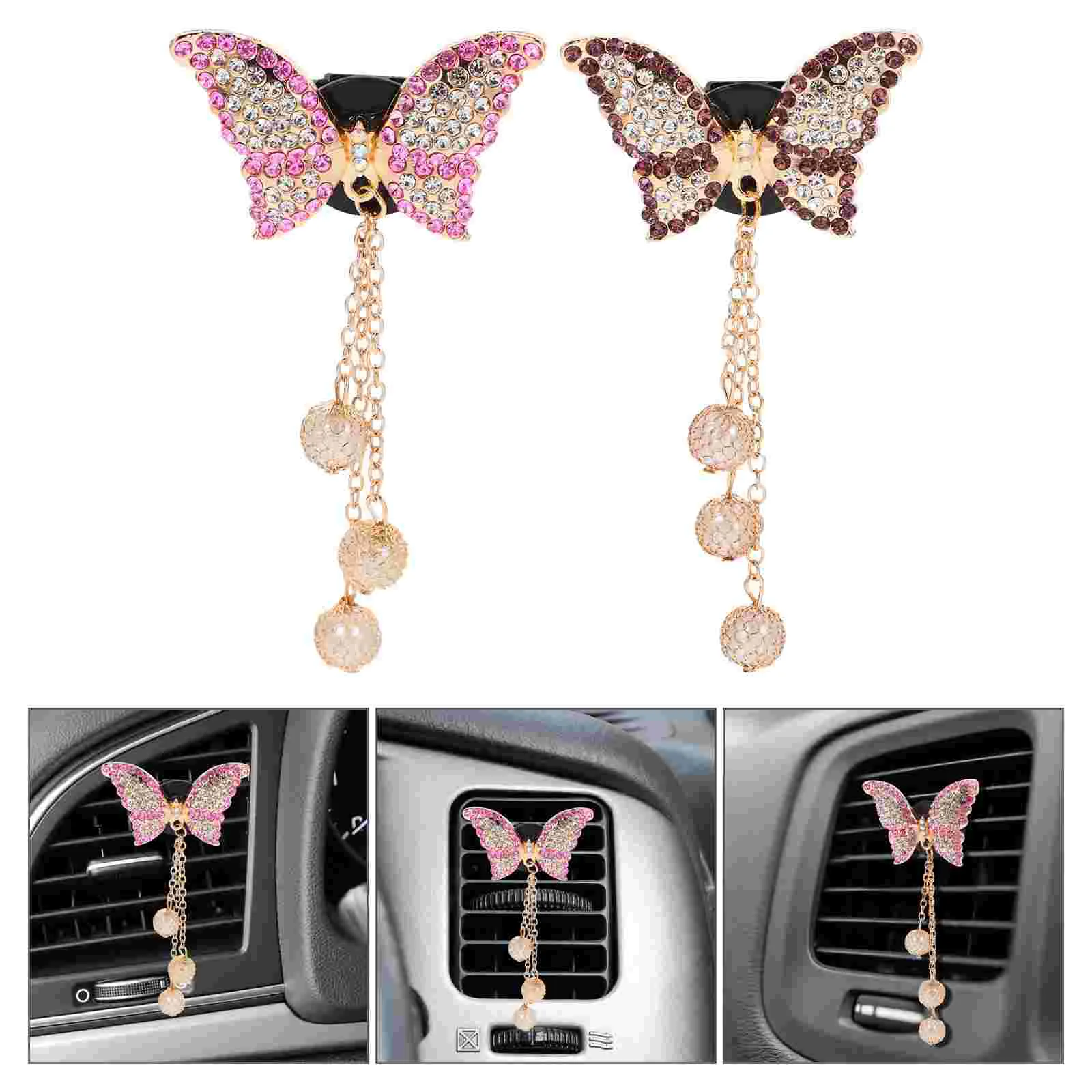 2 Pcs Car Vent Clip Perfume Clips Accessories Air Outlet Rhinestone Zinc Alloy Auto