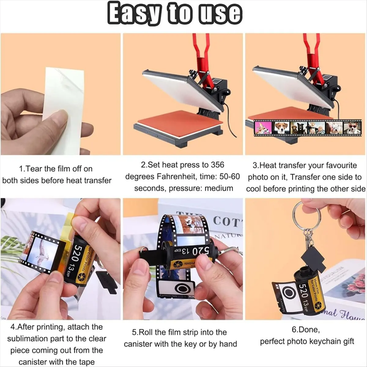 ABNH Sublimation Blanks Products Photo Sublimation Memory Camera Roll Keychain Jar Holds 20 Photos, Sublimation Accessories