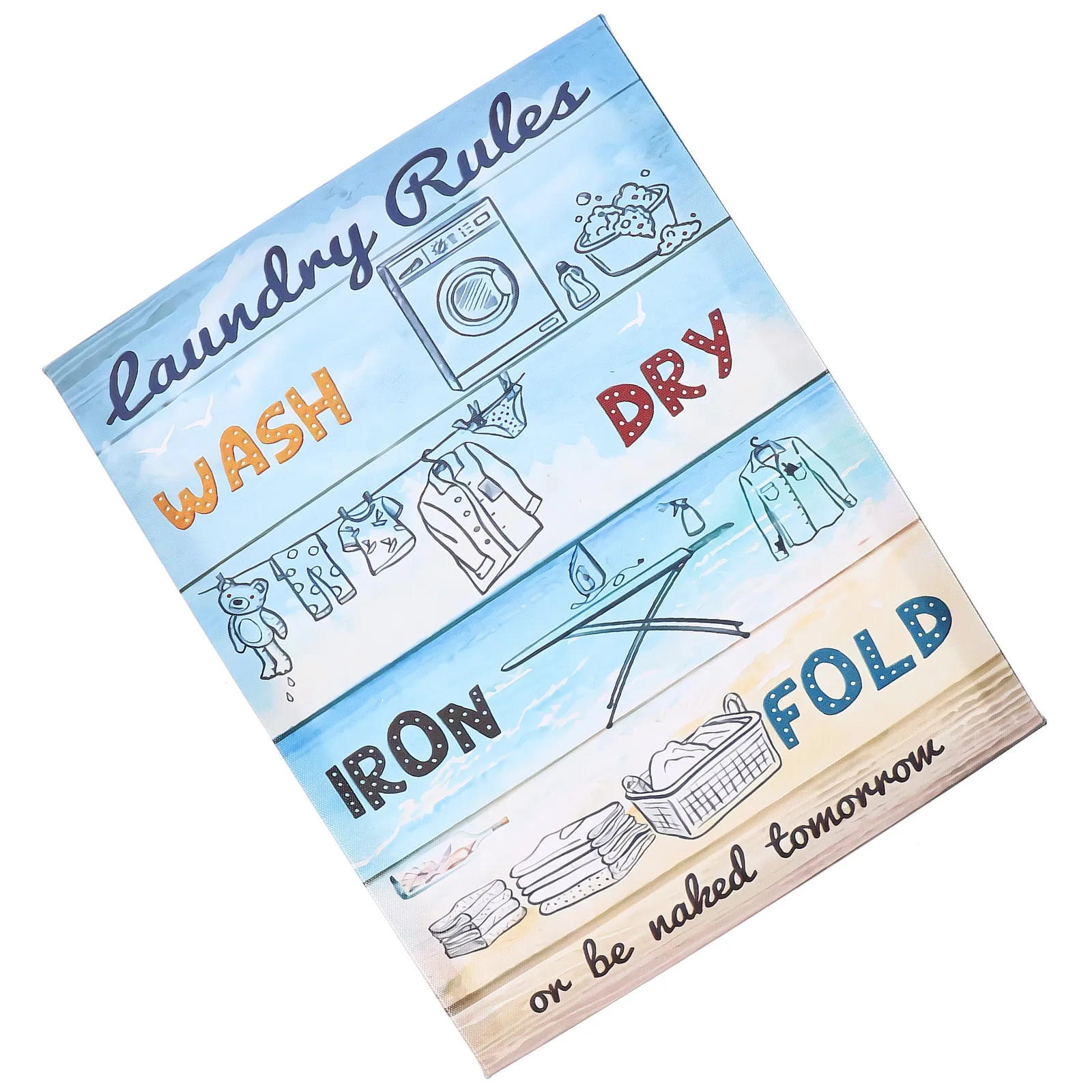 Laundry Room Canvas Wall Art with Clear Washing Drying Ironing Folding Instructions Rustic Wood Frame Wall Decor for Home Office
