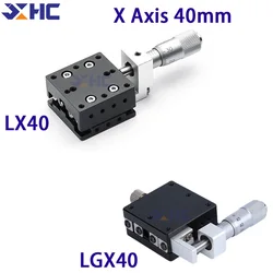X Axis 40*40mm LGX40-R LX40-C LX40-L Knob Micrometer Sliding stage Guide Rail Type Platform Manual Displacement Sliding Table