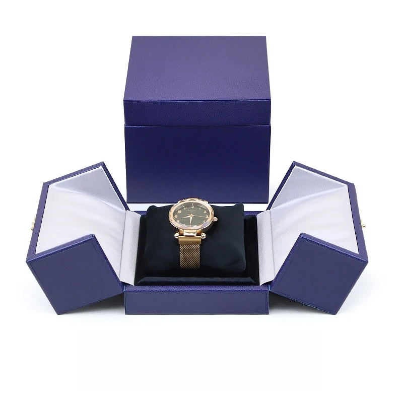 Customizable LOGO Elegant Blue Double Door Jewelry Case Ring Pendant Bracelet Propose Gift Packaging Box Branding Anniversary view 5