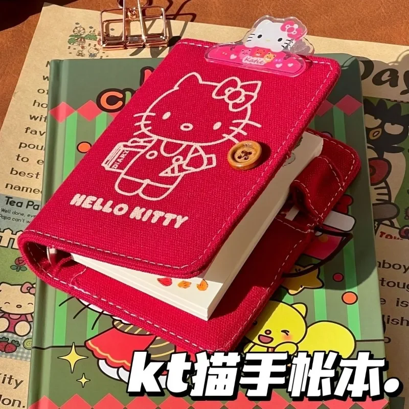 New Cartoon Sanrios Miniso Hello Kittys Notebook Ins Kawaii Fabric M5 Loose-leaf Notepad Learning Stationery Holiday Gifts