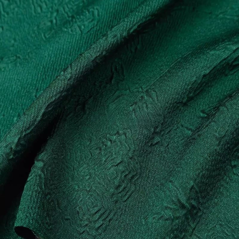 Green Embossed Pattern Faux Silk Jacquard Satin Fabric Drapey Lustrous Summer Cheongsam Dress Designer Sewing Wholesale Material