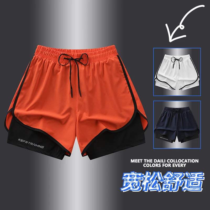 

Men Sports Three Point Shorts Summer Outdoor Casual Anti Exposure Double Layer Sports Pants Couple Style Running Training Shorts