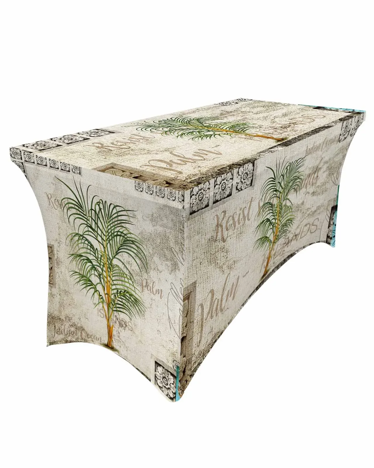 Vintage Tropical Plant Palm Tree Elastic Table Skirt Wedding Birthday Table Decoration Table Skirt Tablecloth for Party