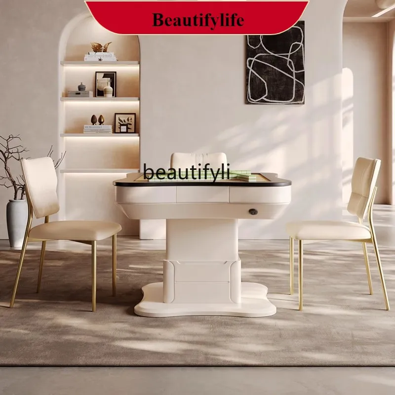 

G1218 Cream wind lift coffee table mahjong machine integrated living room household fully automatic mahjong table dining table