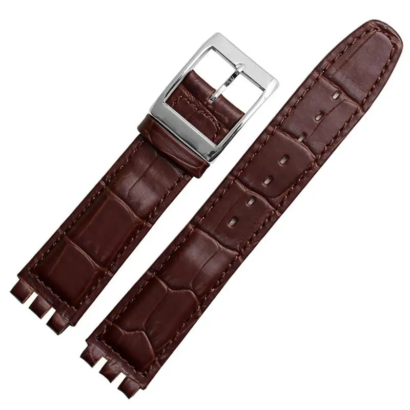 TINTAG 17mm 19mm Genuine Calf Leather Wrist Strap For Swatch Watch Band Men Women Alligator Pattern Bracelet Watchband