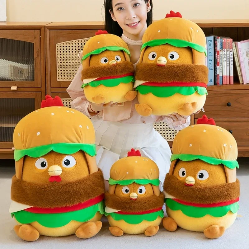 Adorable oreiller en peluche Burger de poulet, jouet en peluche de restauration rapide, oreiller doux à câliner, cadeau d'anniversaire pour tous âges