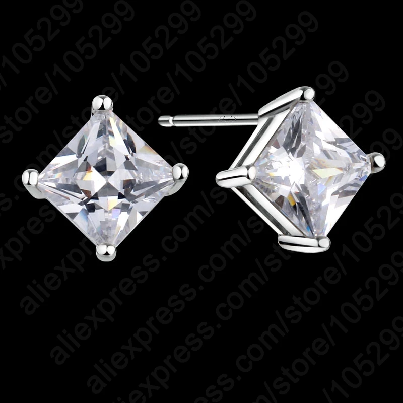 Genuine 925 Sterling Silver Stud Earrings Women Classic Brithday Jewelry Gifts Shiny Clear CZ Crystal Geometry Shape
