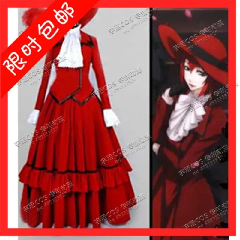 Fashion anime Black Butler cosplay costumes dam red party dress [custom made] with hat msted 78