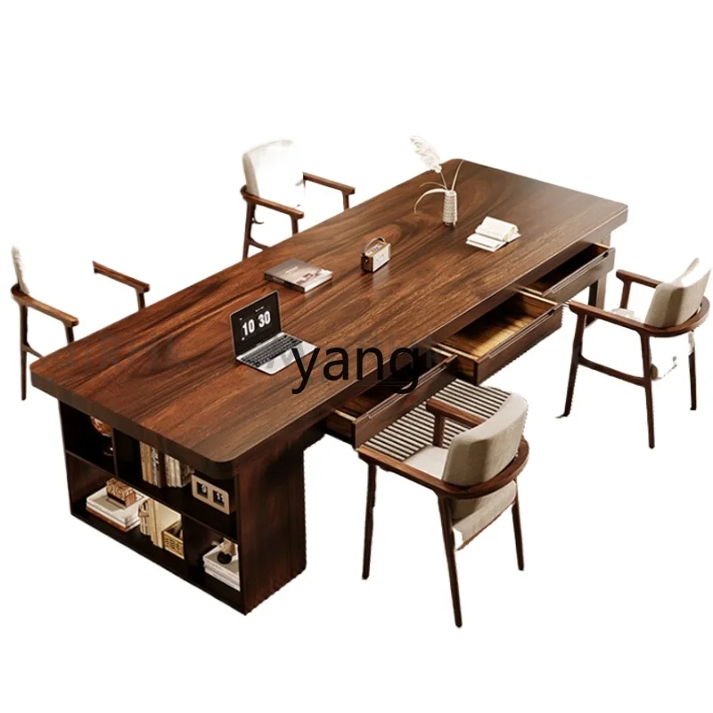 

Lmm Walnut with Bookcase Storage Drawer Desk Household Large Desk