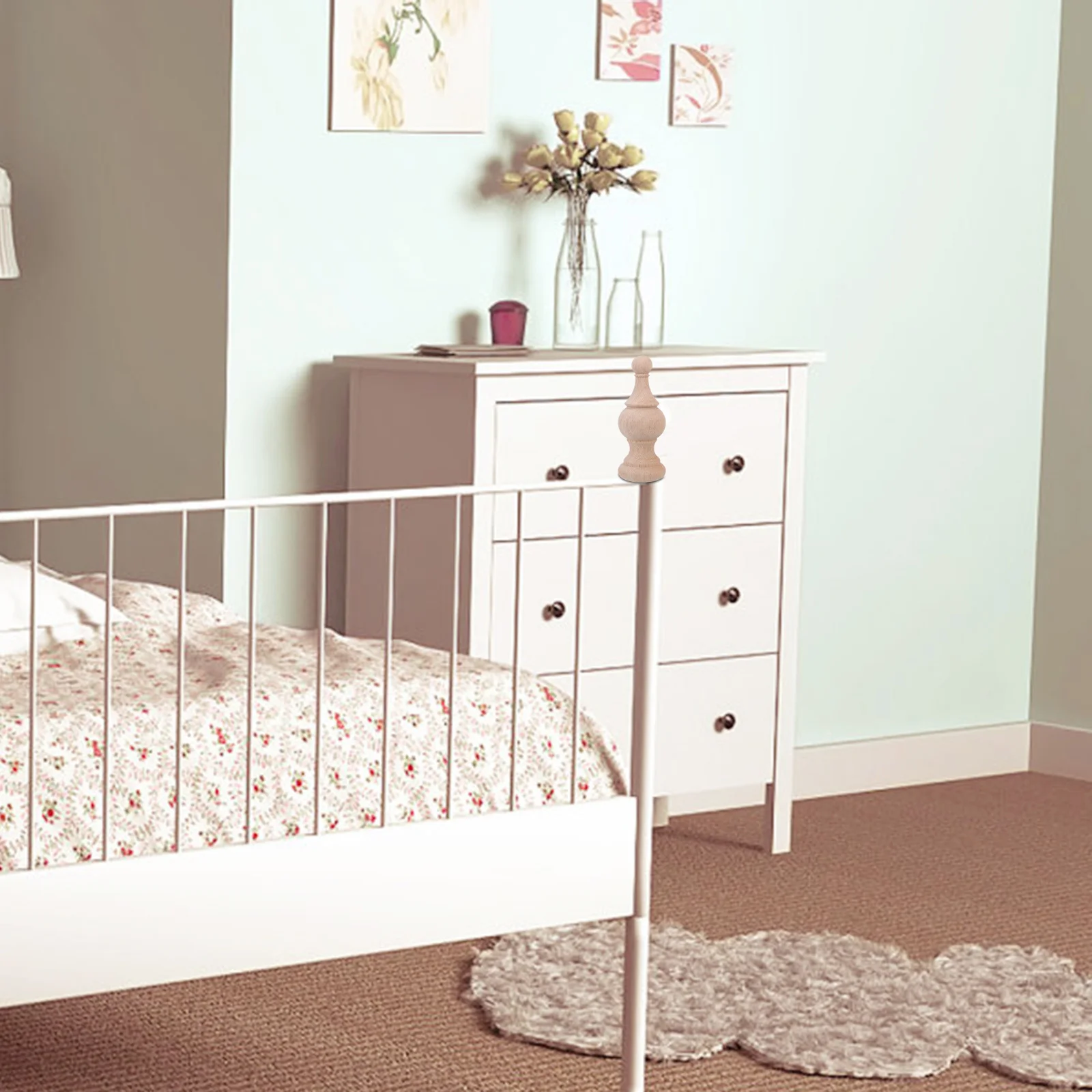 

4Pcs Wood Finials Decorative Unfinished Blank Wood Post Caps Stair Railing Finials Bed Post Toppers Curtain Rod Craft Spindles