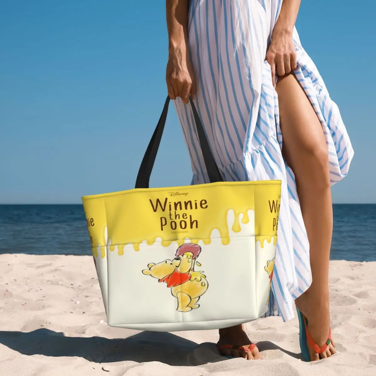 Custom Winnie The Pooh Groceries Shopping Tote Bags Women Large Capacity Gym Beach Travel Bags