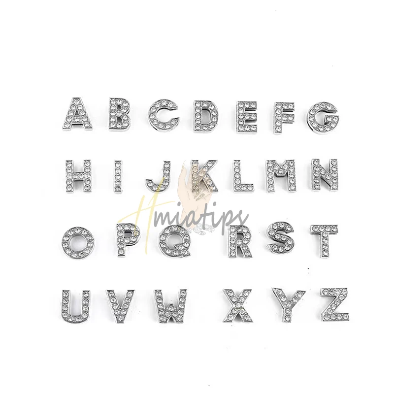 3D Letter Nail Charms Luxury Alloy Alphabet Rhinestones Nail Art Acrylic Tips Decoration Accessories