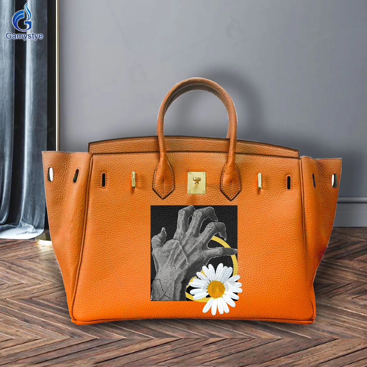 Personalizar bolso Art Printed A hand and a small daisy without petals Bag Ladies Tote Handbags Messenger Shoulder Bag For women