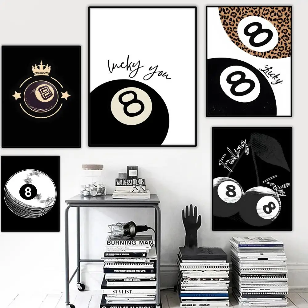 8 Ball Billiards Poster Stickers Mural Painting Self-Adhesive Wall Decals for Bedroom Living Room Home HD Decor Gift