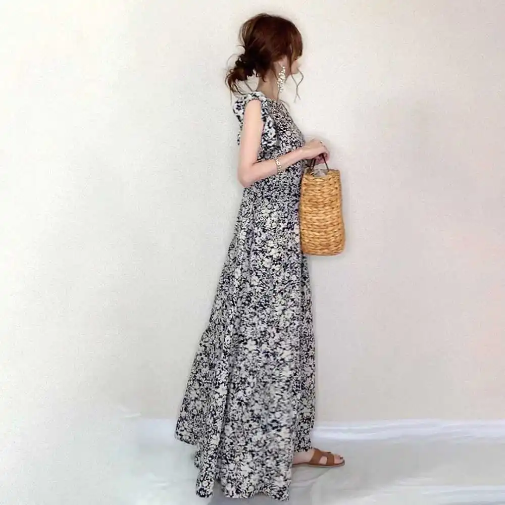 Japanischer SLE Loose Floral A-Line Dr Damen Sommer Svel Langer Rock Einfaches grenzüberschreitendes Design rund Ne High Waist