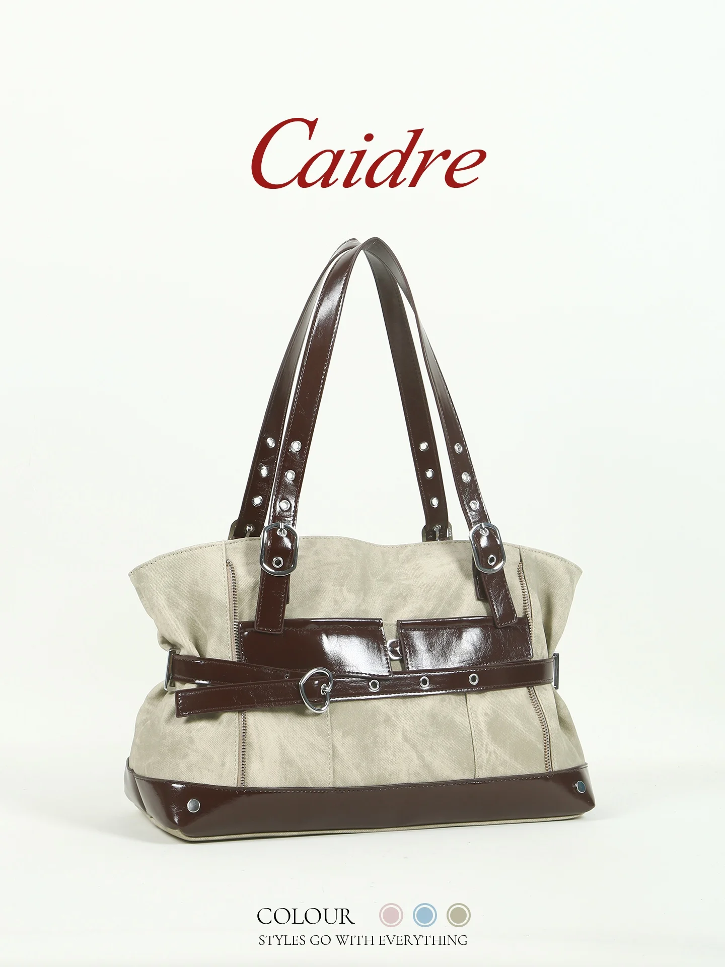 

Caidre Retro Tote Bag Women's Large Capacity Commuter Shoulder Bag Underarm Handbag Soft PU Leather Pure Color Casual
