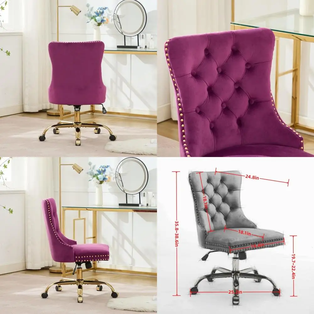 

Современное офисное кресло с бархатной обивкой и золотистым основанием, регулируемое кресло для дома, удобное кресло на колесиках, фиолетовое