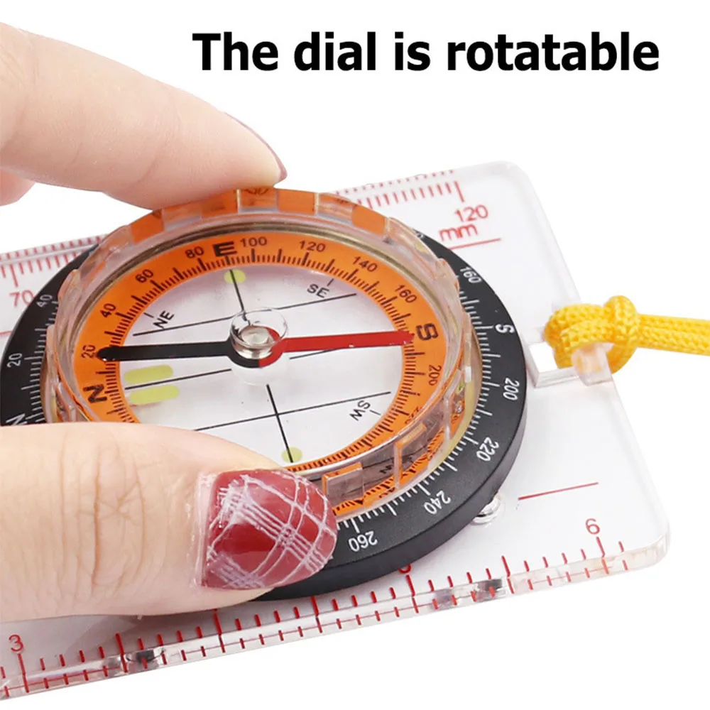 1pcs Portable Magnifying Compass Map Scale Measuring Ruler Orienteering Compass Hiking Backpacking Camping Navigation Survival