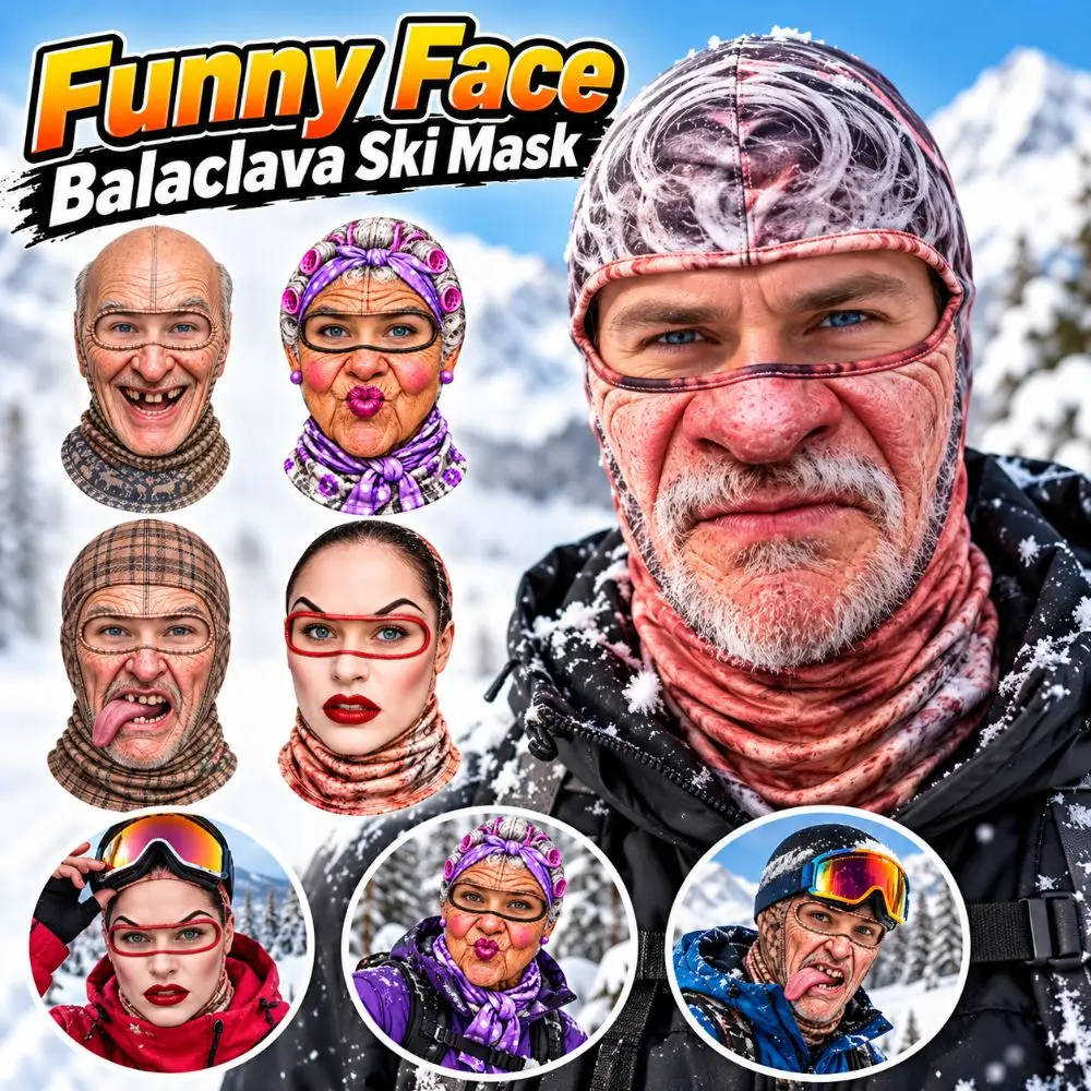 3D Face Printed Old Man Balaclava Face Mask White Mustache Breathable Eye Hole Funny Ski Mask Stretch Elastic Novelty Headwear