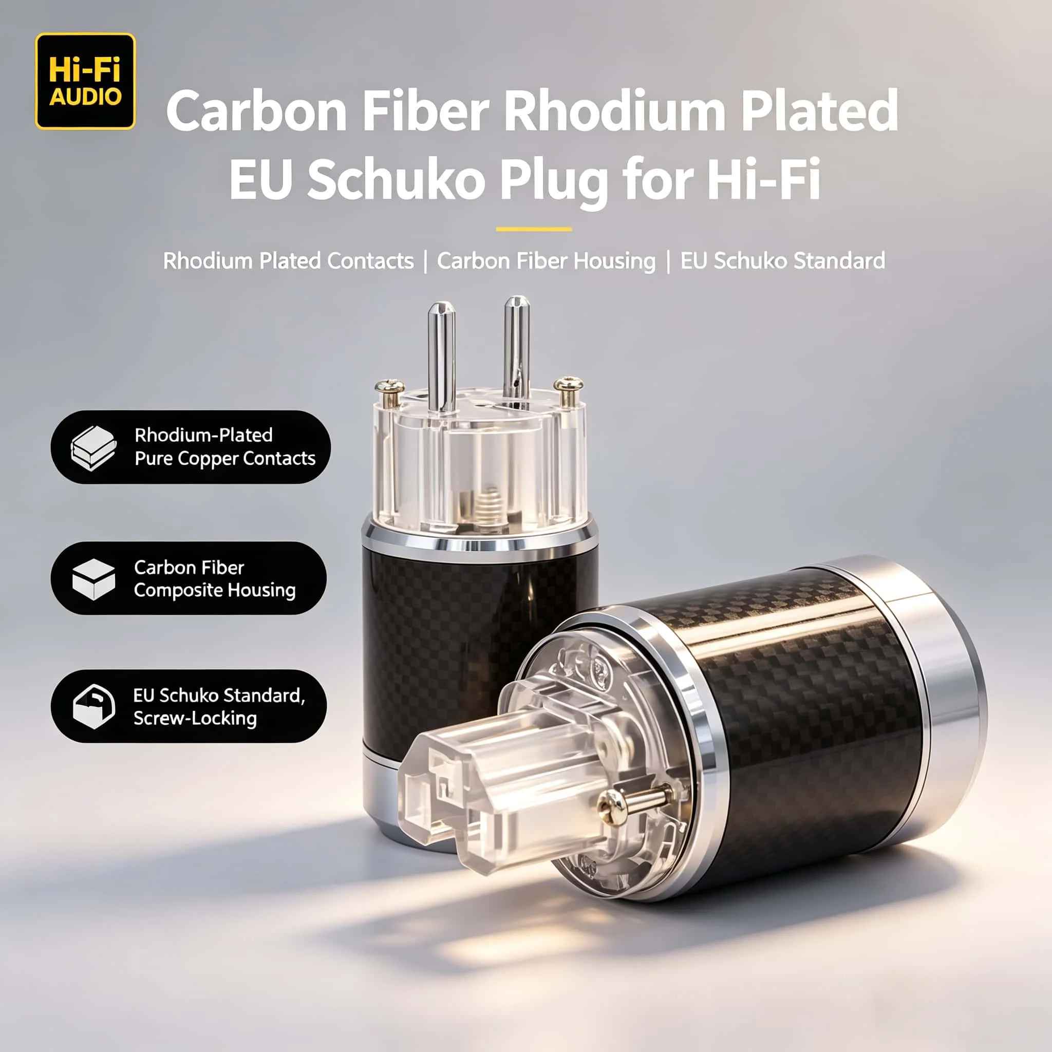 

audiophile Hi-end Carbon Fiber Rhodium Plated AU Plug Male Female IEC Female EU/Schuko Aluminum Shielding For HIFI Audio