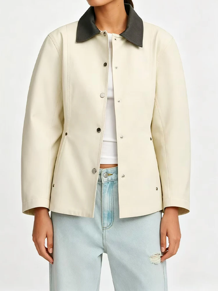 SLTNX Women's Jacket 2026 Spring Fashion Contrasting Color Collar Long Sleeve  Coats Casual Female Streetwear