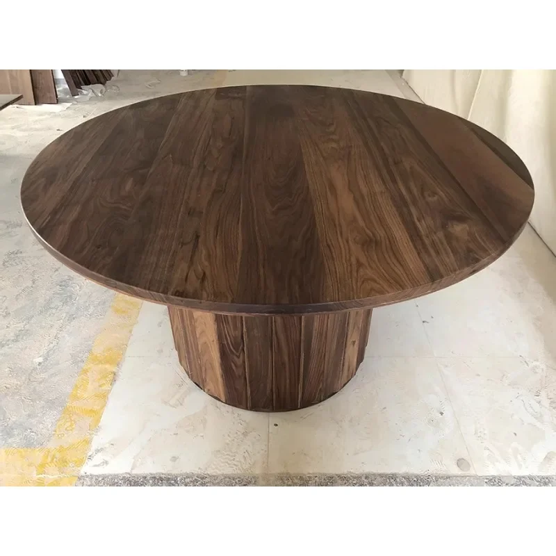 N40 American modern simple black walnut pure solid wood round dining table large apartment villa dining table minimalist