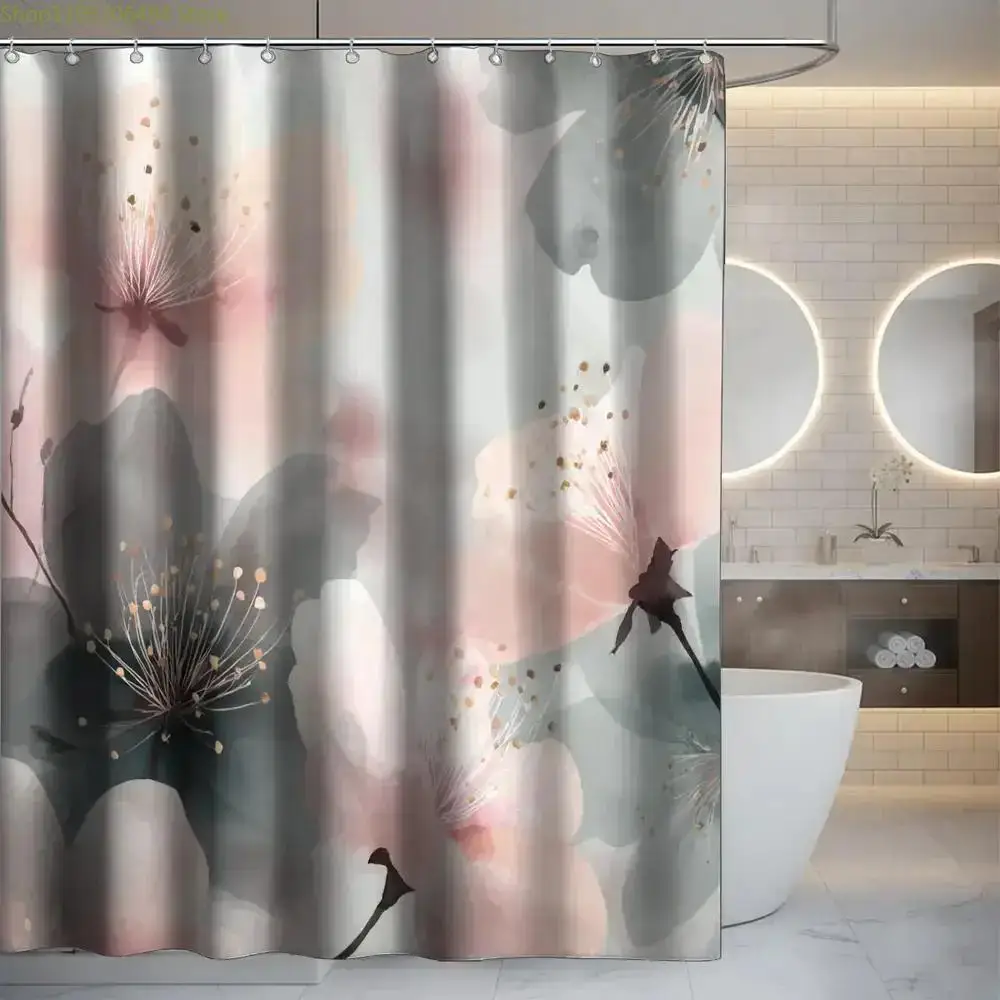

1 шт. занавеска для душа с весенним цветочным узором и 12 крючками, 180x180 см, для ванной комнаты, для домашнего декора, сезонный декор