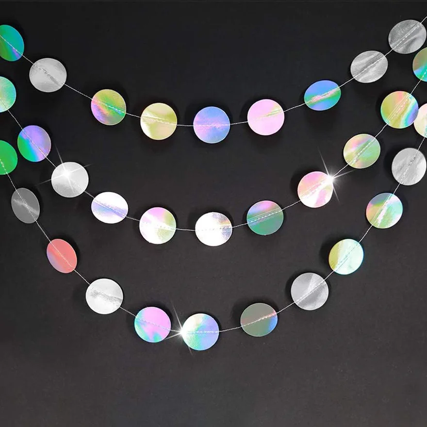 3M  RamadanHolographic Circle Shiny Ocean Bubble Iridescent Circle Banner Streamer Eid Mubark Disco Graduation Wedding Birthd