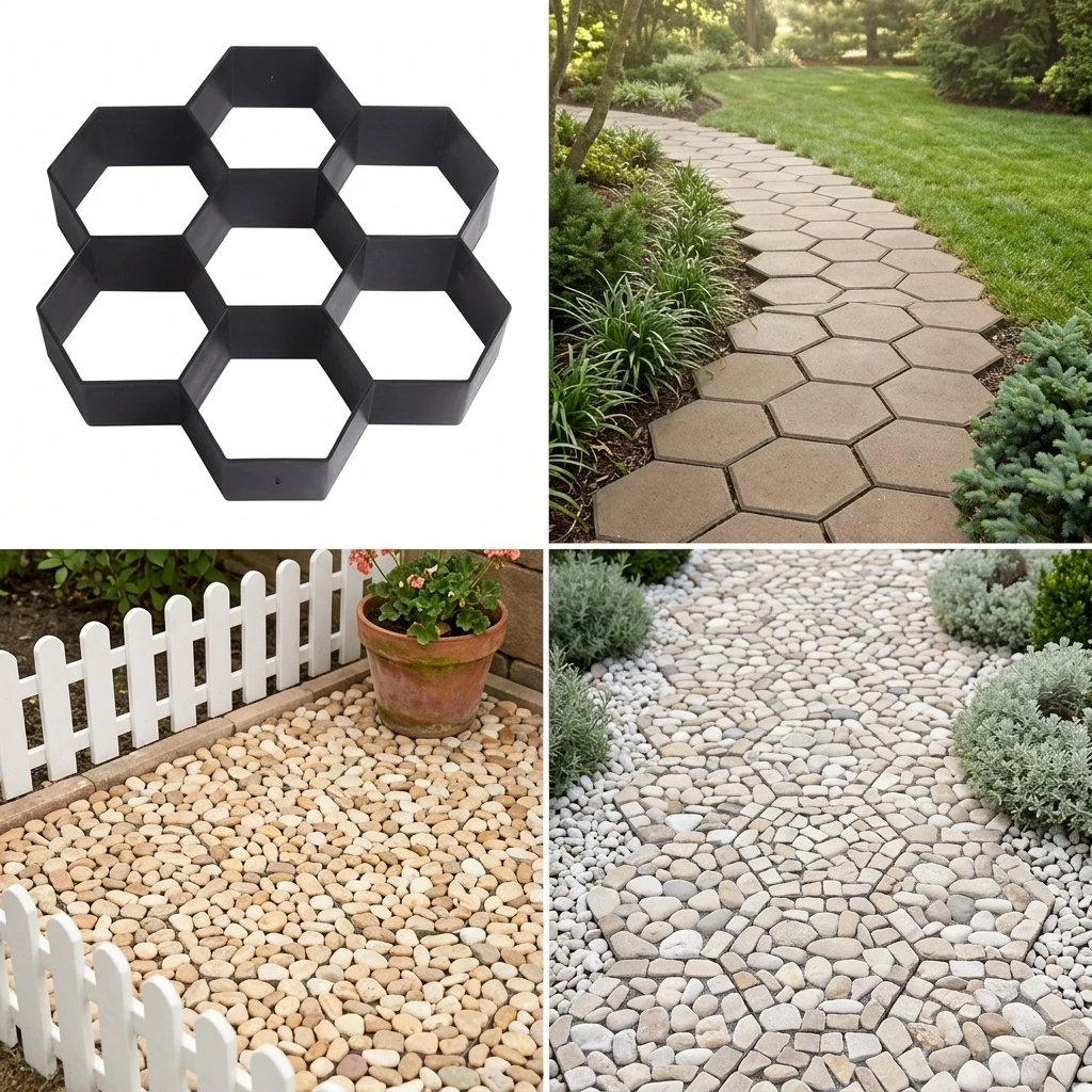 Hexagonal Concrete Stepping Stone Mold - 1pc Reusable Plastic DIY Garden Pathway Mould for Walkway, Patio,Backyard & Landscaping