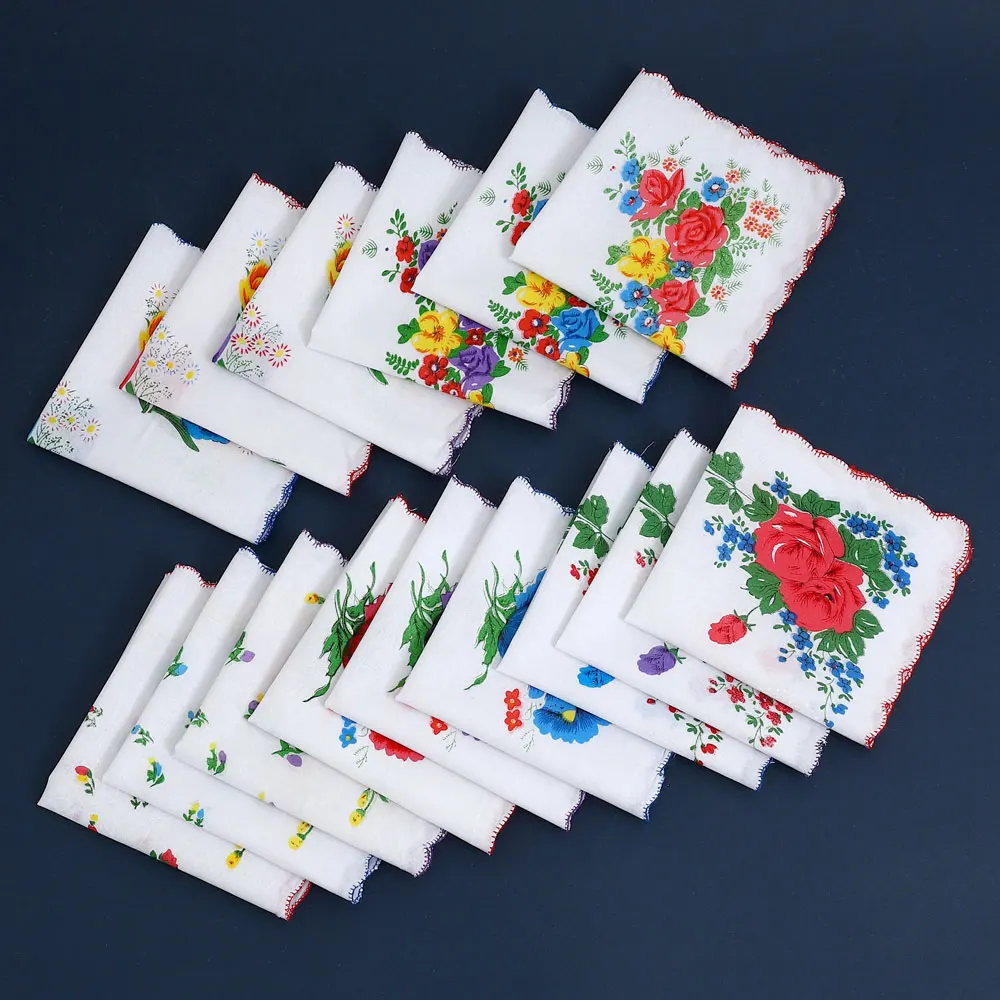 12 عبوة مناديل نسائية من القطن الخالص، هدايا زفاف للعام الجديد، مناديل زهور، مناشف سراويل جيب بقلاب، مناشف عرق، مفارش طاولة، مطابقة عشوائية