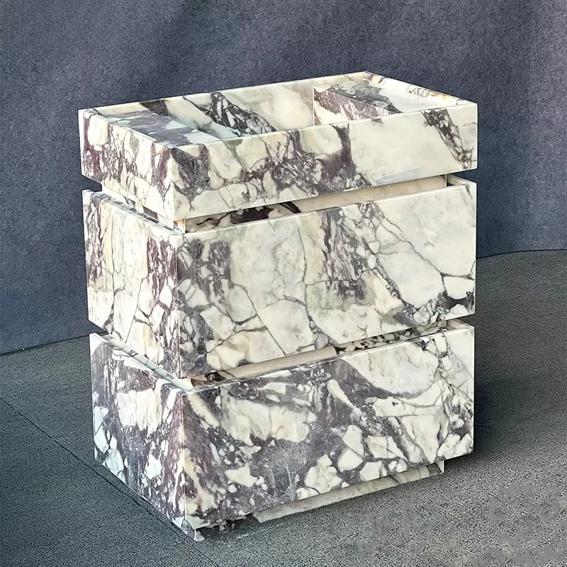 Caracatta Viola Marble Bathroom Vanity Cabinet, Glossy Rectangle Natural Stone Dresser