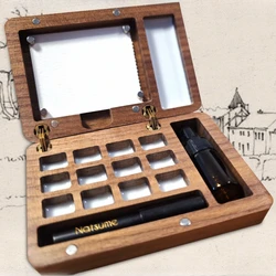 12 - Lattice Cherry-wood Mini Handmade Travel Watercolor Pigment Box Art Academy Students Outdoor Sketching Portable Palette