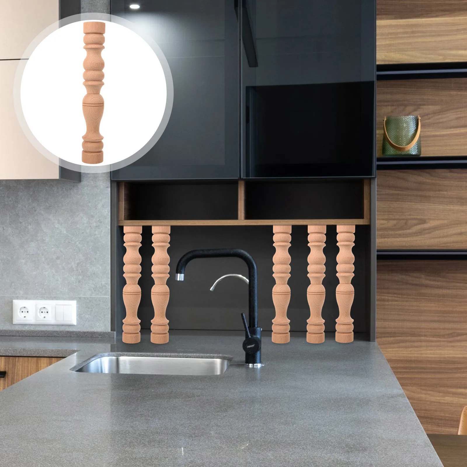 

Solid Wood Roman Column Head Carved Wooden Post For Cabinet Fence Decor Unfinished Turned Post Home Storage Utility